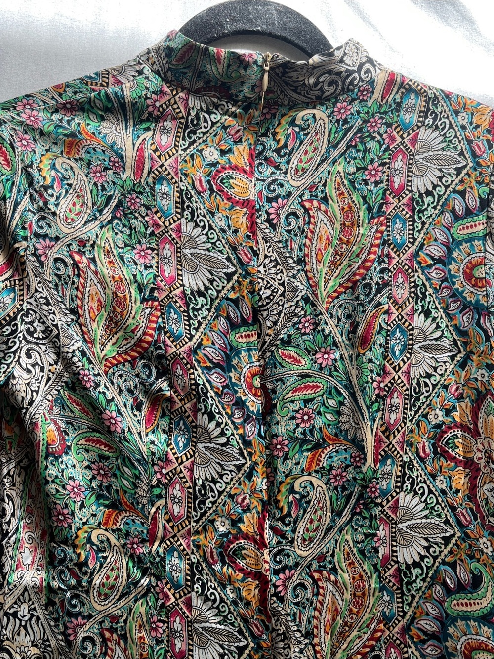 Asia.a 100% Silk Mandarin Collar Paisley Mini Dress Cheongsam Style S - Picture 3 of 10